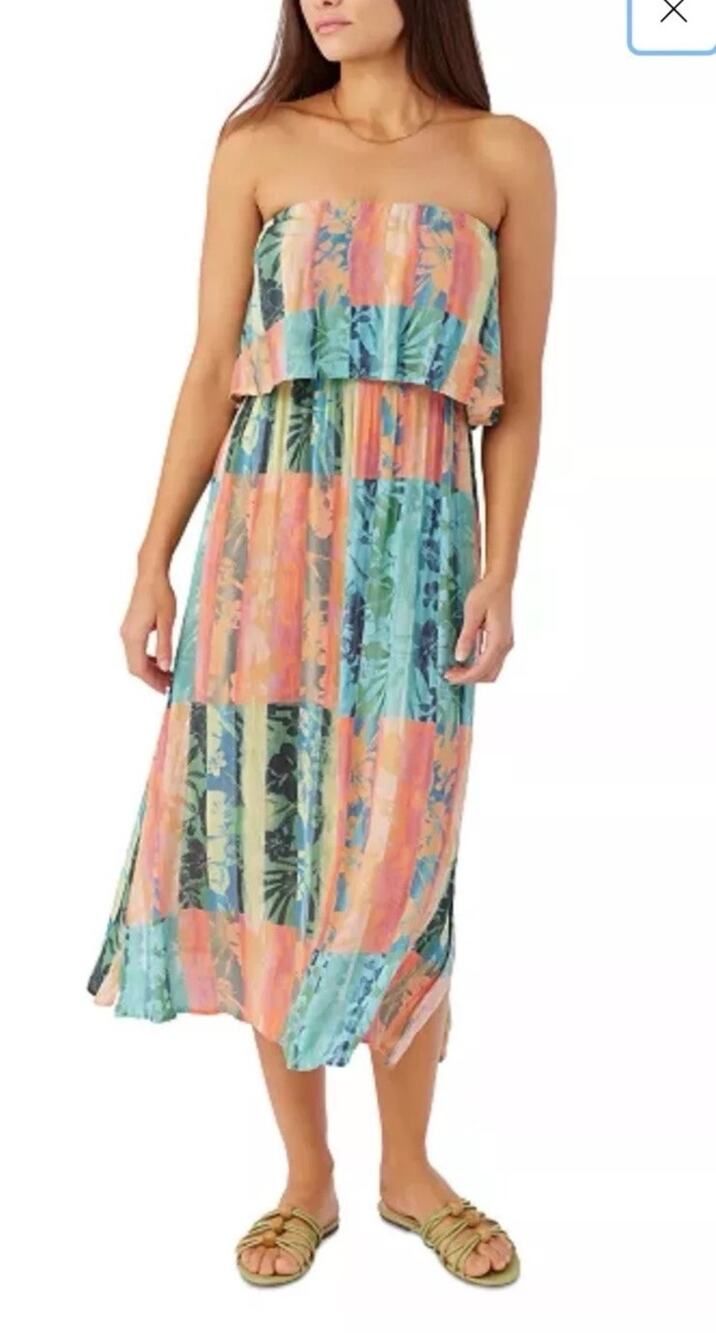 O’Neill Koia Tropical Floral Strapless Midi Dress Sz XXL Boho Beach Resort Spa